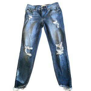 Kancan frayed hem distressed skinny stretch denim jeans size 9/28